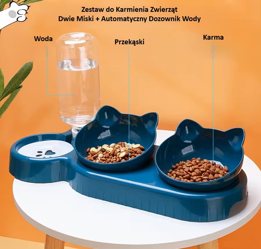 Premium Zestaw do Karmienia Zwierząt – Dwie Miski + Automatyczny Dozownik Wody 🐾